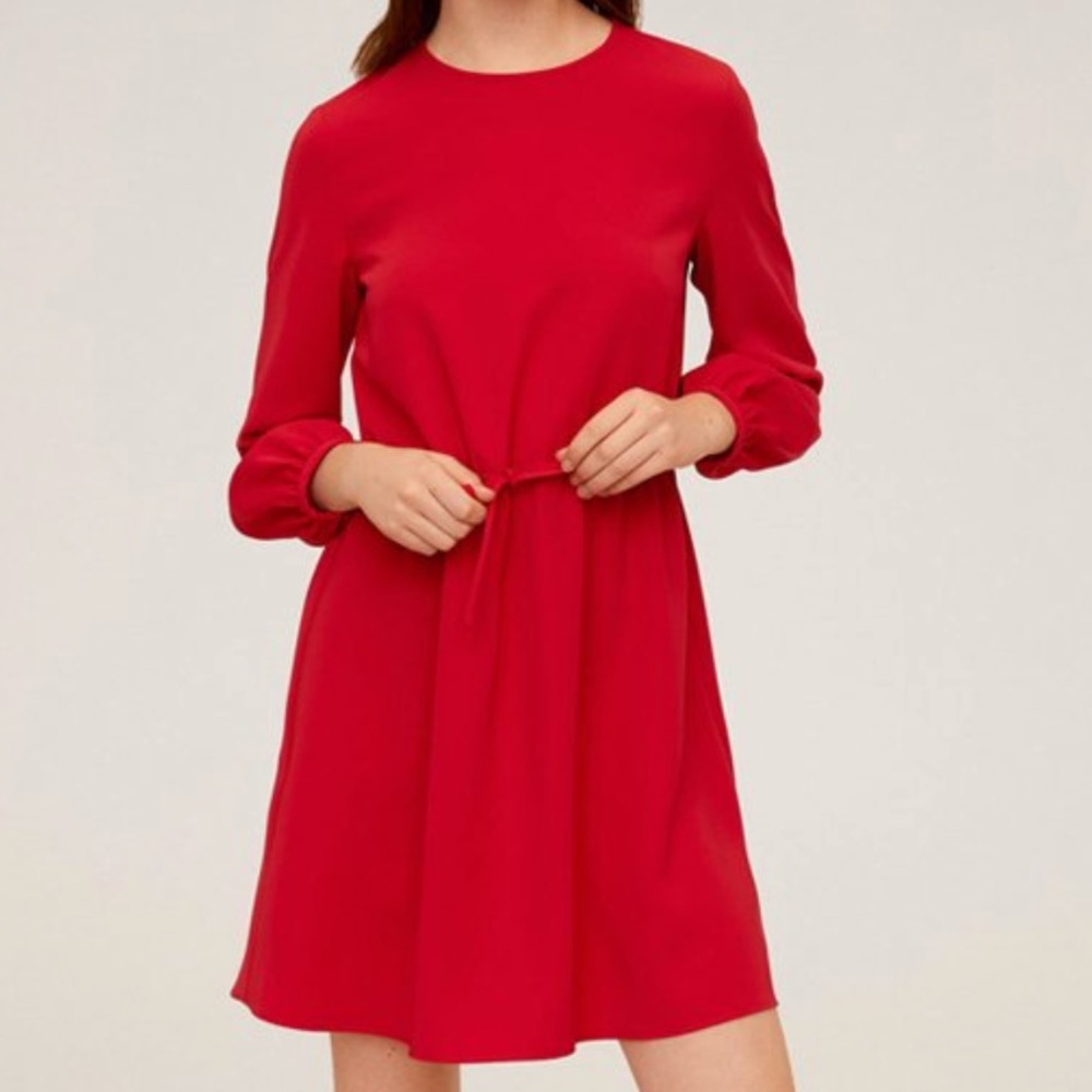 Mango Red long sleeve crewneck shift dress